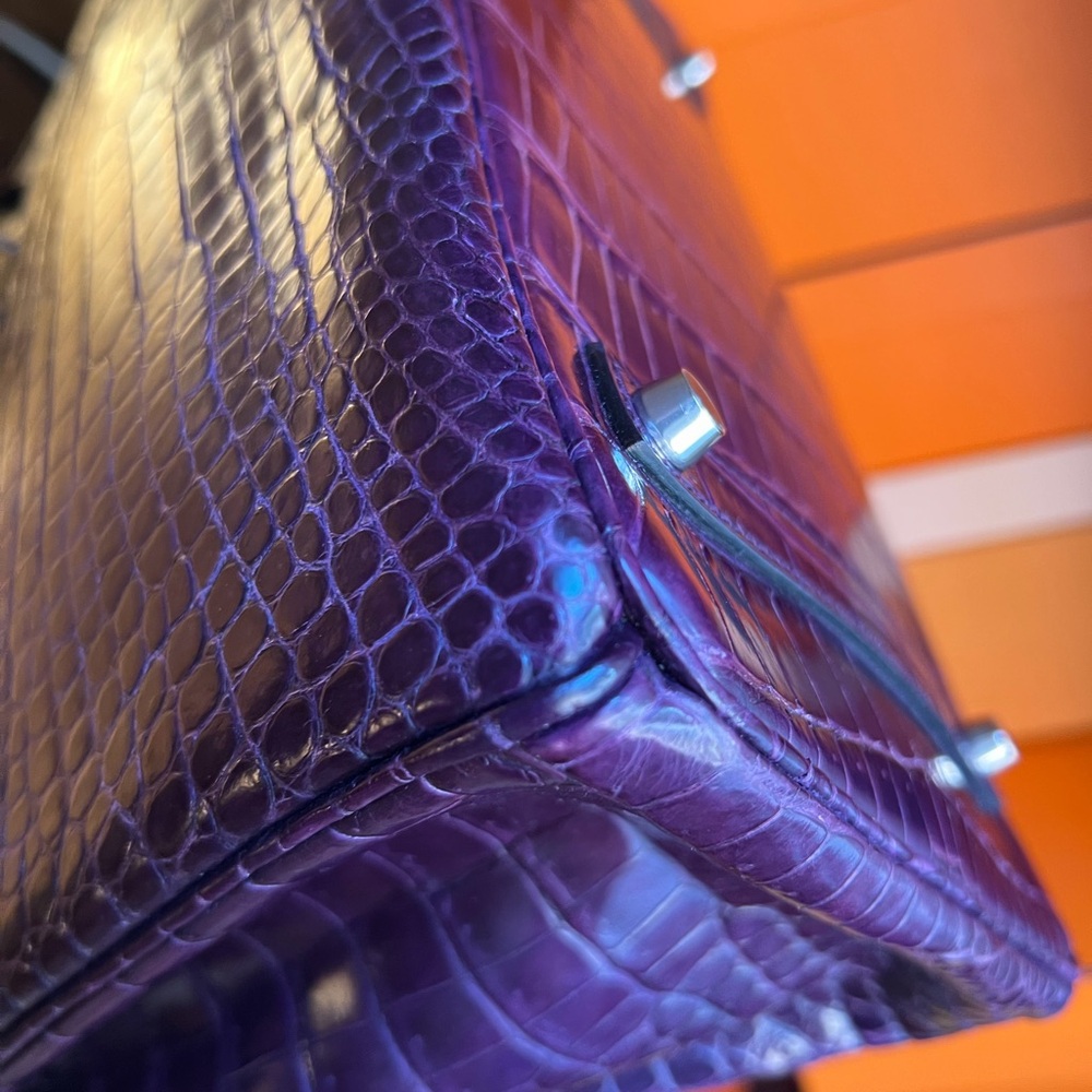 Hermes Birkin 35 Amethyst Crocodile Porosus bag - Picture 15 of 16